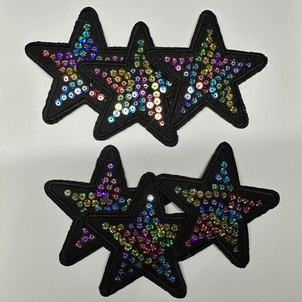 Small Embroidered Rainbow Star - Sequin Rainbow Star Iron On Patch (6pcs)  3.3 x 3.3 inches