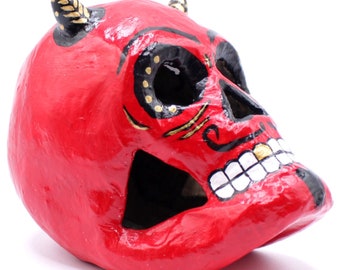 Diablito Calavera Skull Dia De Los Muertos Red Skull with Gold Diablito Sugar Skulls Calavera by Casita De Los Muertos