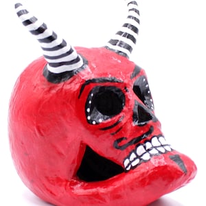 Diablito Judas Calavera Dia De Los Muertos Skull Red with Stripes Calavera Papier-mâché by Casita De Los Muertos