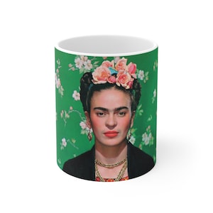 Frida Coffee Mug Model Vogue Dia De Los Muertos Inspired Kahlo 11 oz White Frida Kahlos Mug