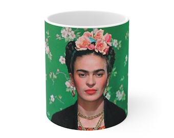 Frida Coffee Mug Model Vogue Dia De Los Muertos Inspired Kahlo 11 oz White Frida Kahlos Mug