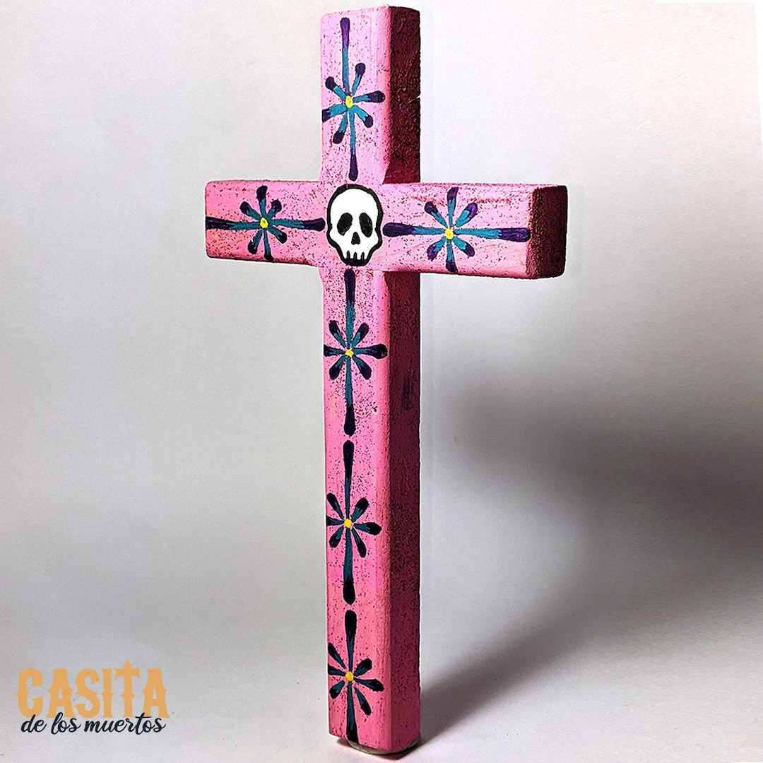 Dia De Los Muertos Wooden Cross, Day of the Dead Hand Painted Sugar ...