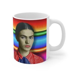 Frida Coffee Mug Colorful Dia De Los Muertos Inspired Poem Words 11 oz White Frida Kahlos Mug
