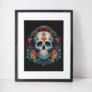Calavera Wall Art, Sugar Skulls Art Digital Print Mexican Decor, Dia De Los Muertos Art Inspired Print, Wall Decor
