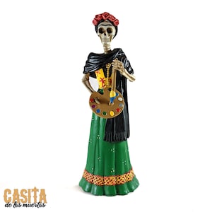 Artist Lady, Dia De Los Muertos Figurine, Artista Skeleton Lady Calavera Inspired Statue by Casita De Los Muertos