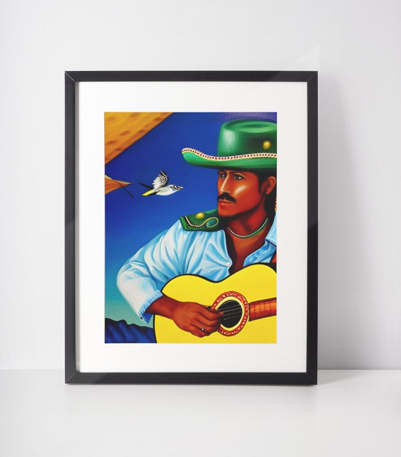 Folk Guitar Printable Painting Man Playing Old Guitar Wall Etsy