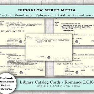 LC104 ROMANCE Theme 5pc Library Catalog Cards for Journaling Junk Journal Art Journal Wedding Mixed Media Collage Digital Download 8.5&quot;x11&quot;
