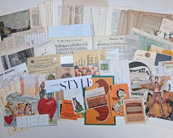 Ephemera 70pcs LOT Junk Journal Kit Collage Mood Scrap Paper Grab Bag Paper Bundle Smashbook Old Book Pages Vintage Modern Reprints