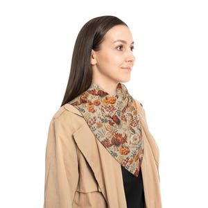 Sjaal met herfstpompoenen | Sjaal van polyester met bloemenpatroon van herfstbladeren