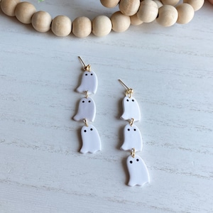 Halloween Ghost Polymer Clay Earrings/3-Tier Dangles/Spooky Ghost Earrings/Nickel-Free/Fall Earrings