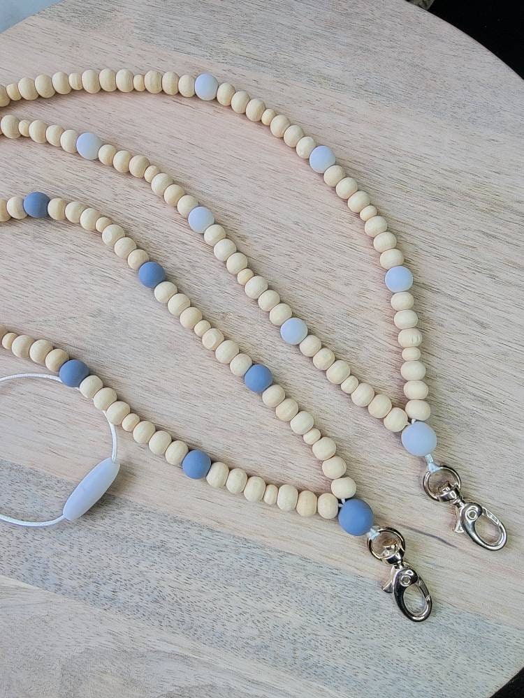 Boho Lanyard Teacher Lanyard wooden Beads ID Badge Holder Healthcare Lanyard Simple Lanyard Gift
