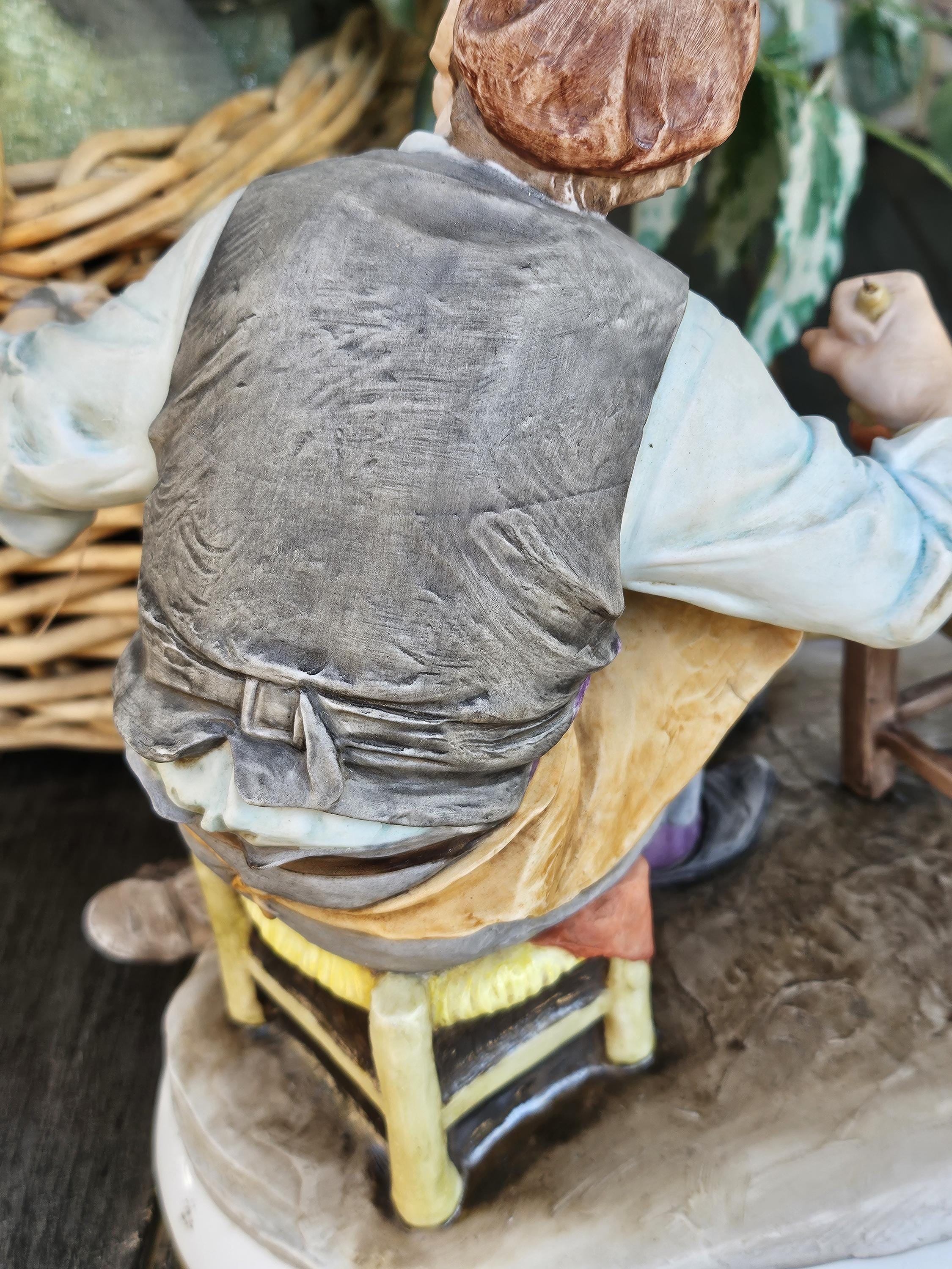 Vintage Capodimonte Cobbler (shoemaker) and Cat by B. Merli; Works