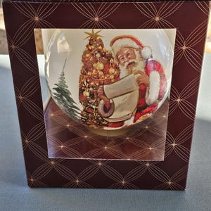 VITBIS Poland Handcrafted Large Christmas Holiday Glass Ball with Santa Claus; Christmas tree ornament