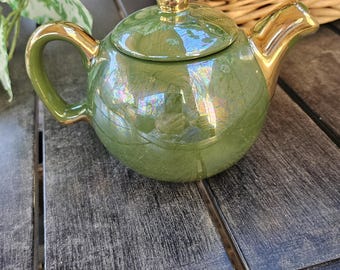 Vintage Small Green Gold Teapot; Decorative teapot