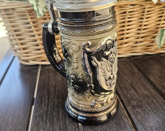 Vintage Austria Coat of Arms Beer Stein, Exclusively Designed and Produced by Risch-Lau, Hand Made, Pewter Lid