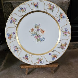 Antique Limoges Wm. Guerin France gold trim floral 11&quot; serving plate