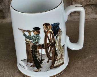 Vintage Norman Rockwell River Pilot Stein - 1985 Porcelain Tankard