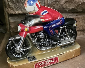 Vintage 1971 Ezra Brooks Motorcycle Racer Decanter: Man Cave Bar