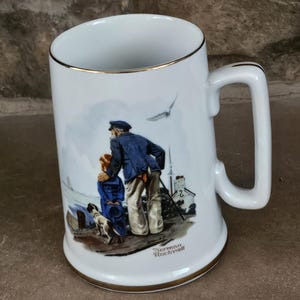 Vintage Norman Rockwell Stein, Looking Out To Sea, 1985 Coffee Cup, Porcelain Mug, Nautical Decor, Art Collectible