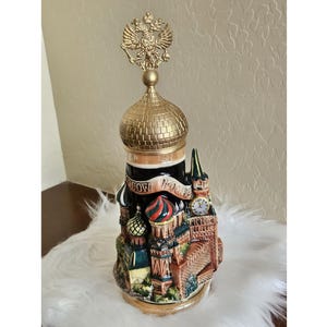 German Beer Stein: Moscow 3-D Stein; Goldeaglelid tankard, beer mug  Lidded Beer Stein