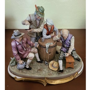 Vintage  Sitzendorf Dresden Porcelain Sculpture of Four Drinking Buddies