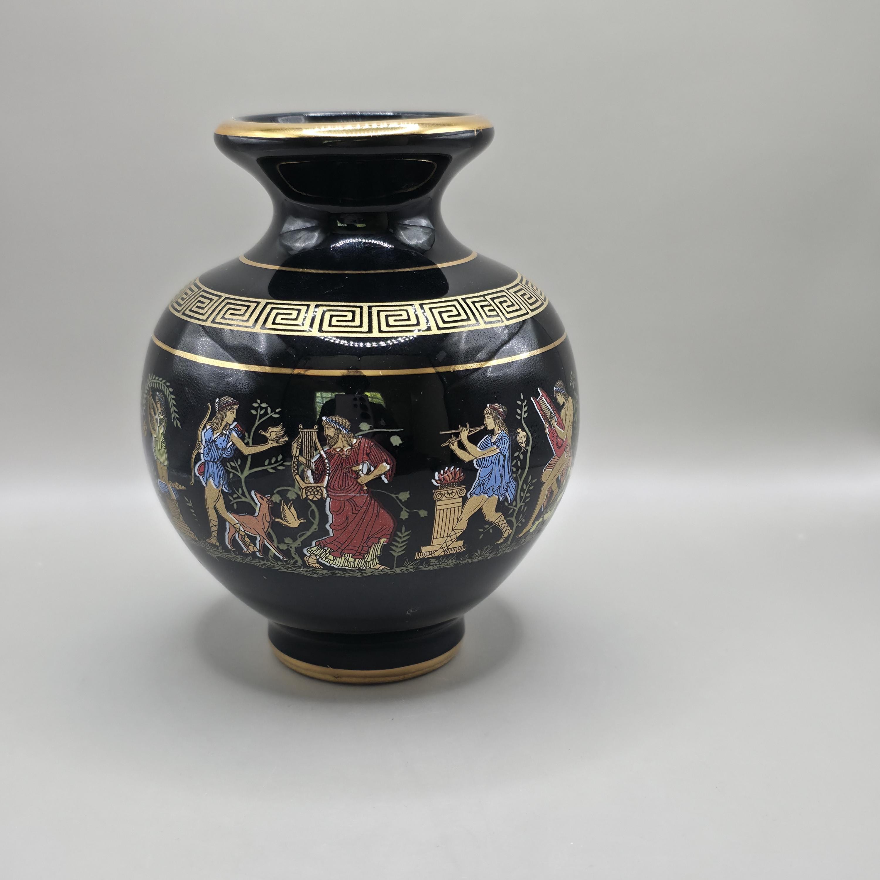 ギリシャ製 陶器 花瓶 24K希少品 hand made in creece 200607- 花瓶・フラワースタンド