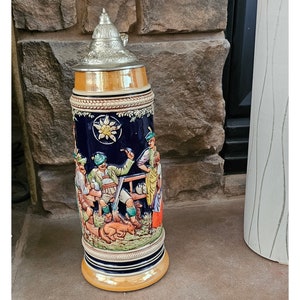 Vintage West German 14&quot; Beer Stein ; Lidded Beer Stein