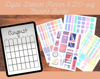 Reusable Dateless Calendar ~ A4 PDF Document w/ 200+ Stickers for Goodnotes 5, Notability