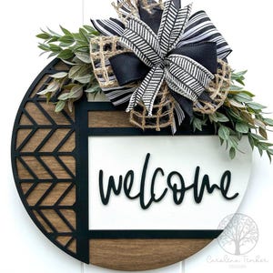 Welcome Door Hanger | 3D Welcome Wreath | Geometric Pattern | Front Door Decor | Porch Sign | Year Round Wreath | Wooden Door Sign
