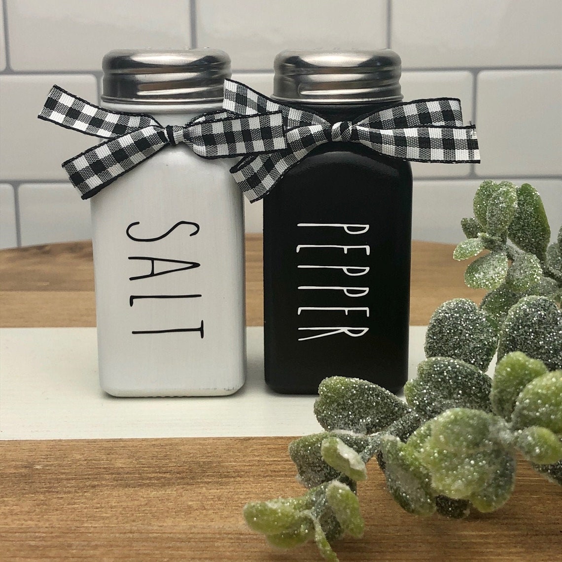 Farmhouse Salt and Pepper Shakers 2 Piece Set Buffalo Plaid Etsy