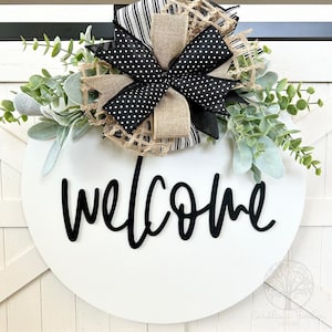 Welcome Door Hanger | 3D Welcome Wreath | Front Door Decor | Porch Sign | Year Round Wreath | Welcome Sign | Wooden Door Sign