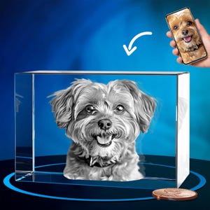 ArtPix 3D Crystal Photo, Personalized Dog Gifts, Pet Owners, 3D Laser Etched Picture,Pet Lovers,  Engraved Crystal in Memory of Dog