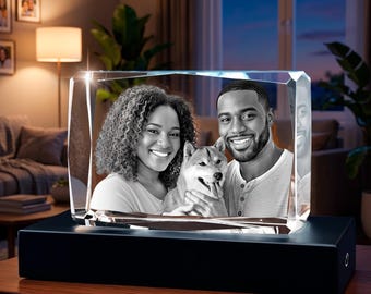 Personalized 3D Crystal Photo, K9 Crystal Engraved Picture, Father's Day Gift for Dad