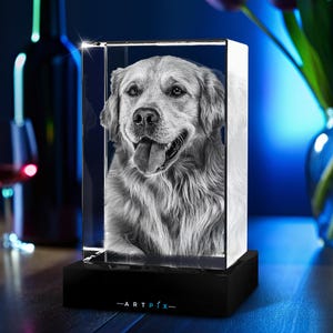 3D Crystal Photo, Personalized Pet Memorial, Laser Etched Dog Portrait