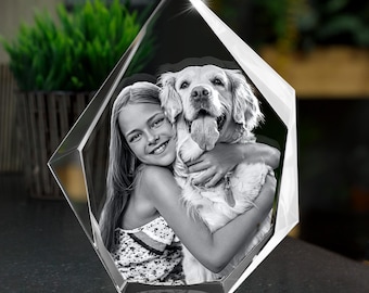 Recuerdo personalizado de cristal 3D grabado con foto de K9, regalo de aniversario o boda.