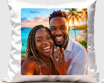 Custom Photo Pillow Cover – Personalized Family Picture Cushion, Satin, Made in USA