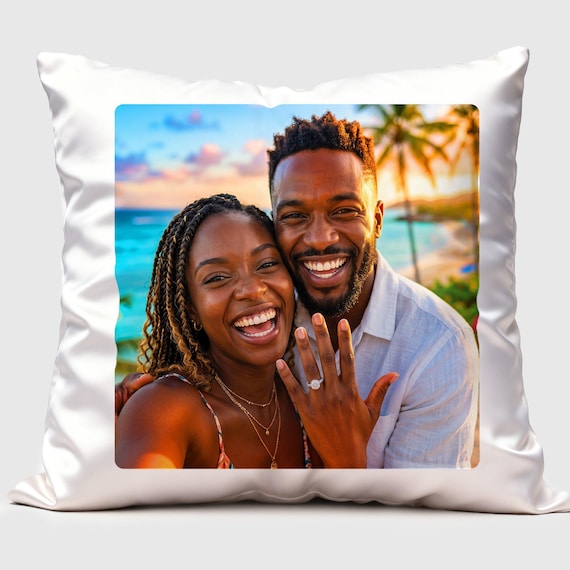 Custom Photo Pillow Cover – Personalized Family Picture Cushion, Satin, Made in USA
