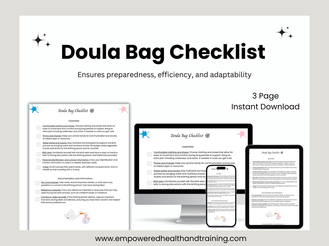 Doula Bag Checklist, Doula Tools, Doula, Checklist, Prepare for Labor