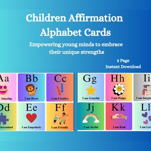 Cartes d'affirmation pour enfants, Cartes d'affirmation pour enfants, Cartes d'affirmation pour l'alphabet, Affirmation imprimable, Affirmations positives