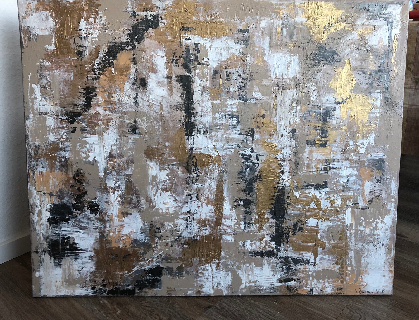 Abstract spatula acrylic painting Beige Gold Etsy