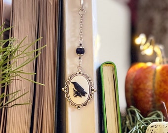 Crow Bookmark: Dangle Metal Bookmark, Antique Cameo