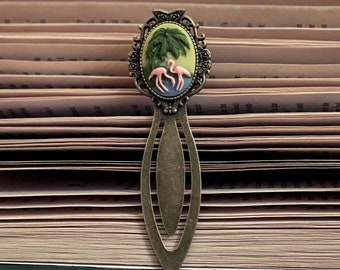 Flamingo Palm Tree Bookmark: Metal Cameo Reader Gift
