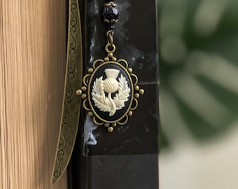 Scottish Thistle Cameo Dangle Bookmark Beige Rose Cameo Bookmark Gifts for Book Lovers Metal Bookmark Blind Date with a Book Page Marker