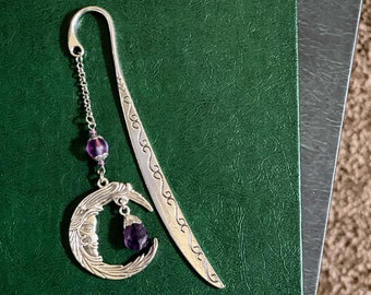 Moon and Amethyst Bookmark: Gift for Book Lovers