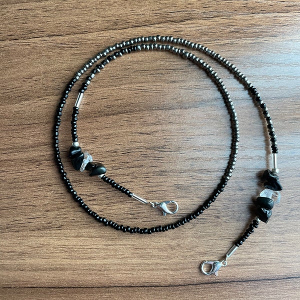 Obsidian Gemstone Beaded Face Mask Lanyard, Beaded Mask Necklace, Face Mask Holder, Face Mask Chain