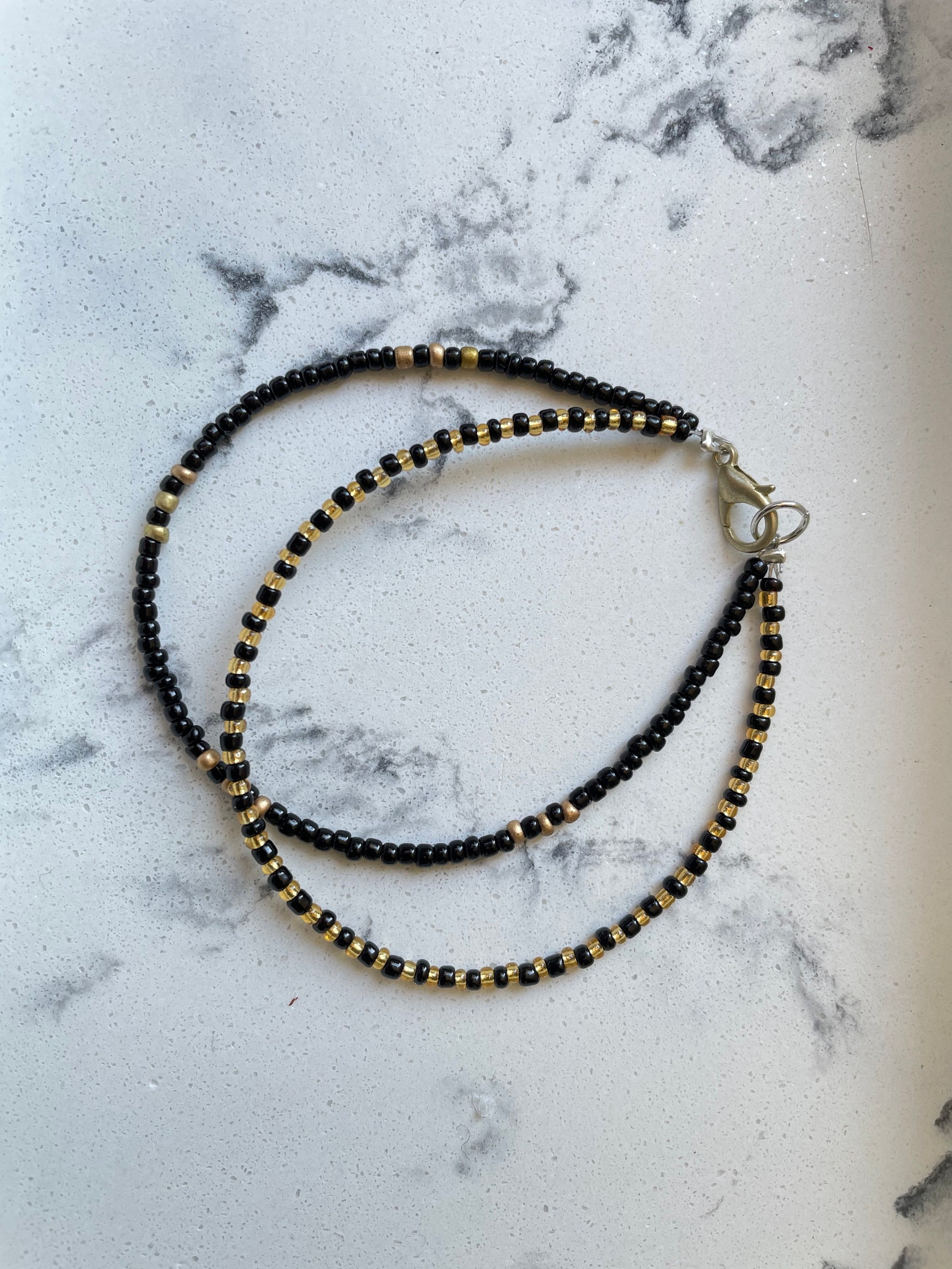 Black and Gold Seed Bead Bracelet Double String Beaded Etsy