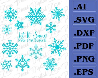 Sneeuwvlokken bestandsbundel voor lasersnijden, silhouet, Cricut (svg, eps, dxf, pdf, png, enz.)