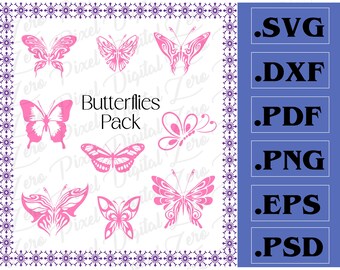 Schmetterlinge Datei-Bundle für Laserschneiden, Silhouette, Cricut usw. (Svg, Eps, Dxf, Pdf, Png usw.)
