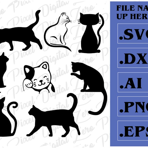 Kitty Cats File Bundle for Laser Cutting, Silhouette, Cricut (Svg, Eps, Dxf, Ai, Png, Etc.)