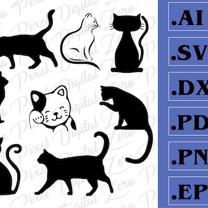 Kitty Katzen-Datei-Bundle für Laserschneiden, Silhouette, Cricut (Svg, Eps, Dxf, Ai, Png usw.)
